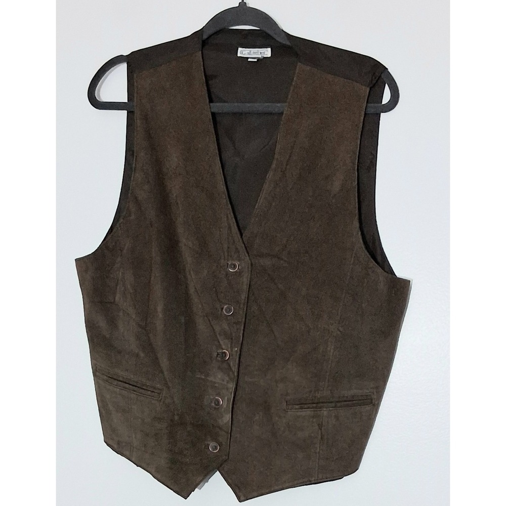Gallagher Vest Women's Large Brown Leather Button Up Tie Back Western Pre-owned